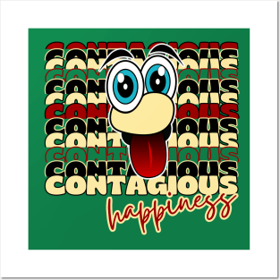 Contagious Happiness. Happy Funny Face Cartoon Emoji with Funny Quote Posters and Art